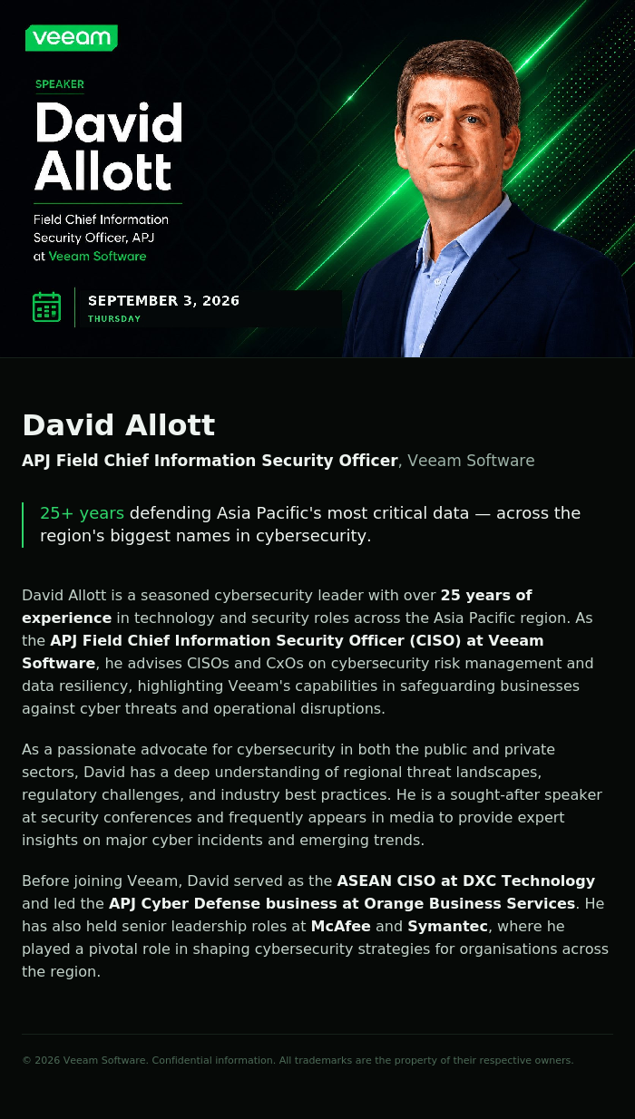 David Allott — Field Chief Information Security Officer, APJ at Veeam Software